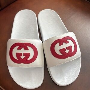 Gucci White Slides with Red Logo New Mens Size 7